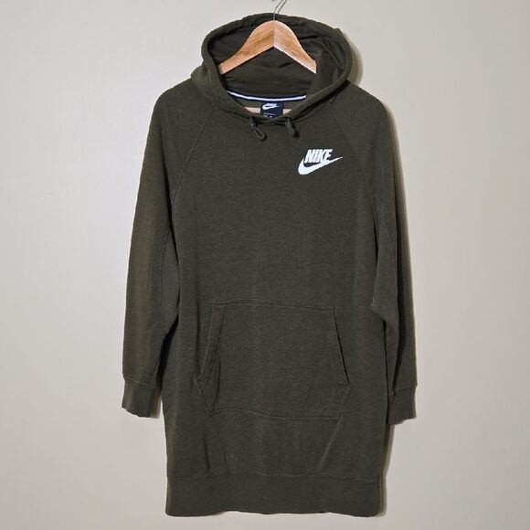 Nike Club fleece Oversized Hoodie Sweatshirt Dress Size Medium Ol8ve Green Cozy - Picture 1 of 16